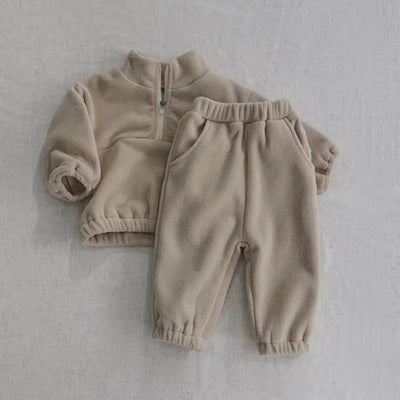 New Autumn Baby Sports Suit Toddler Fleece Solid Color Hoodies Suit Infant Outfit 2PCS