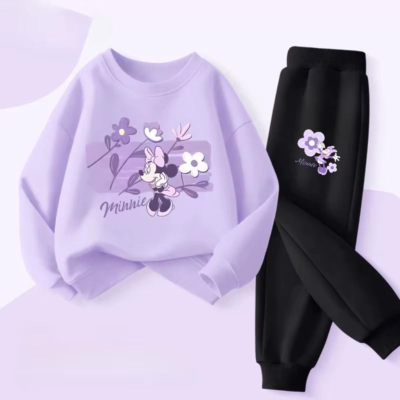 Purple Series  Print Spring New Style Children'S Clothing Sets Girls Casual Sweatsuit Kids Pullover Long Pant 2Cps Set