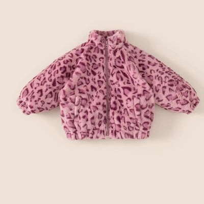 New Children'S Sweater Jacket, Girls' Winter Stylish Leopard Print Top, Baby with Plush and Thickened
