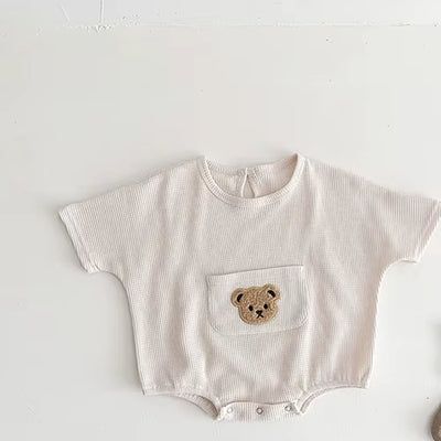 Baby Clothes Waffle Infant One Piece Boys Bear Bodysuits Short Sleeve Infant Clothing