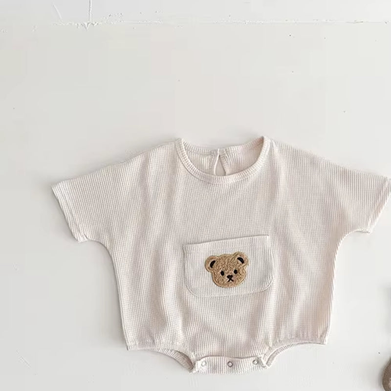 Baby Clothes Waffle Infant One Piece Boys Bear Bodysuits Short Sleeve Infant Clothing