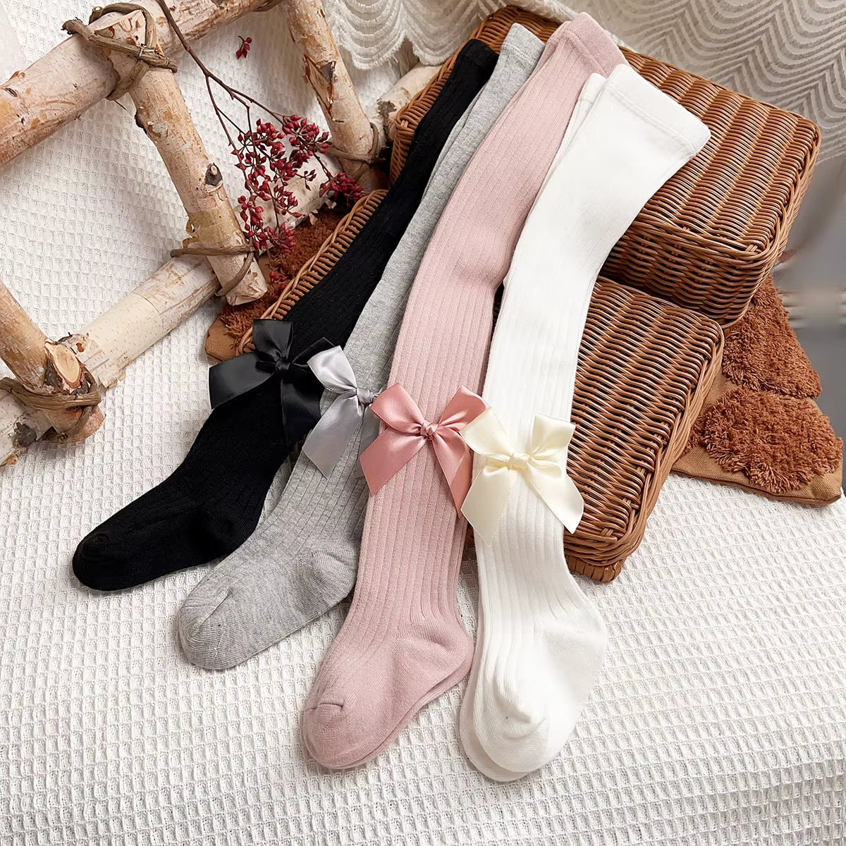 4Pairs Toddler Girls Bow Decor Tights