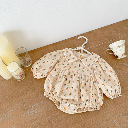 Baby Girl Doll Collar Floral Long-sleeved Triangle Romper