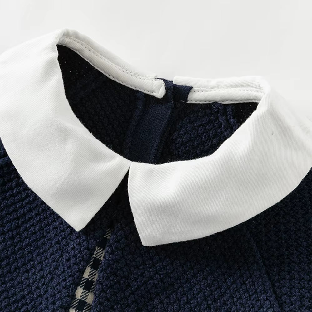 Dave Bella Girls' Sweater Dress Gentle Cute Children 'S Plaid Fake Two Piece Baby Long Sleeve Dress Outdoor Party DB3242272