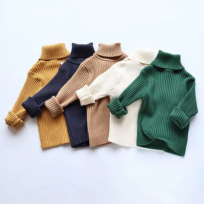 Autumn Soft Tight Unisex Kids Knitwear Sweaters Solid Multi Color Girls Sweater Brief Boys Pullover Turtleneck Outwear