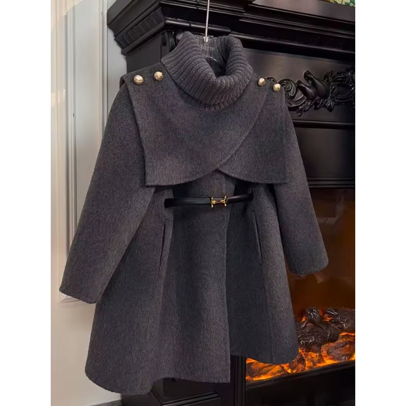 Autumn Winter 3-13 Baby Girls Cape+Coat Set Thicken Plush Warm Teen Kids Overcoat Meisje Outerwear Child Clothes Outerwear Belt