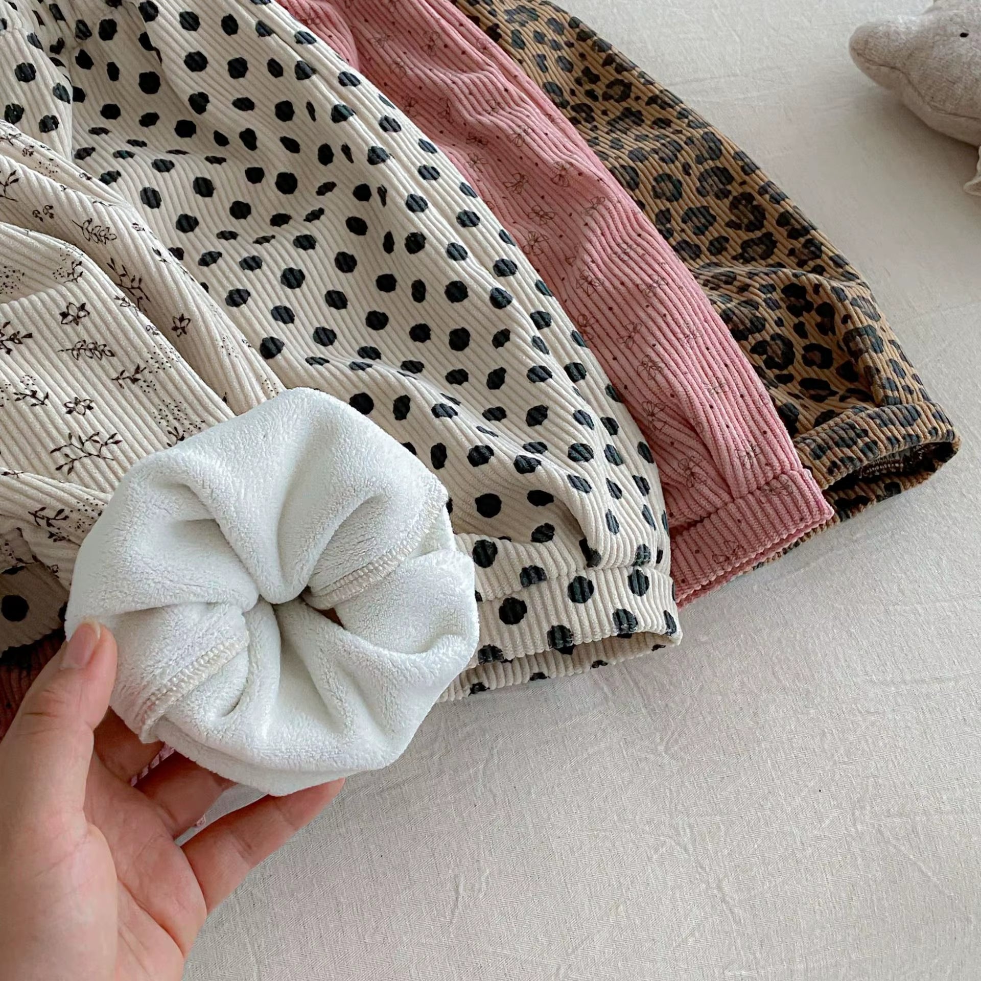 Winter Kids Pants Fur Lining Boys Trousers Leopard Print Gilrs Pants Thicken Fleece Kids Corduroy Pants