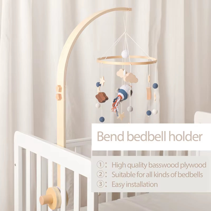 Baby Wooden Bed Bell Bend Bracket Mobile Hanging Rattles Toys Newborn Music Box Holder Bracket Infant Crib Toy Arm Bracket Gifts
