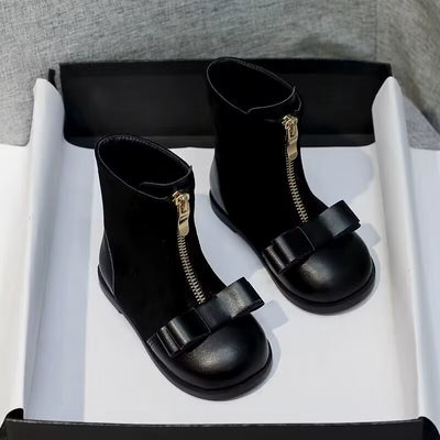 Child Shoe Girl Plush Short Boot Bow Princess Shoe Soft Soled Cotton Boot New Fashionable Mary Jane Shoe Girls' Mid Length Boots