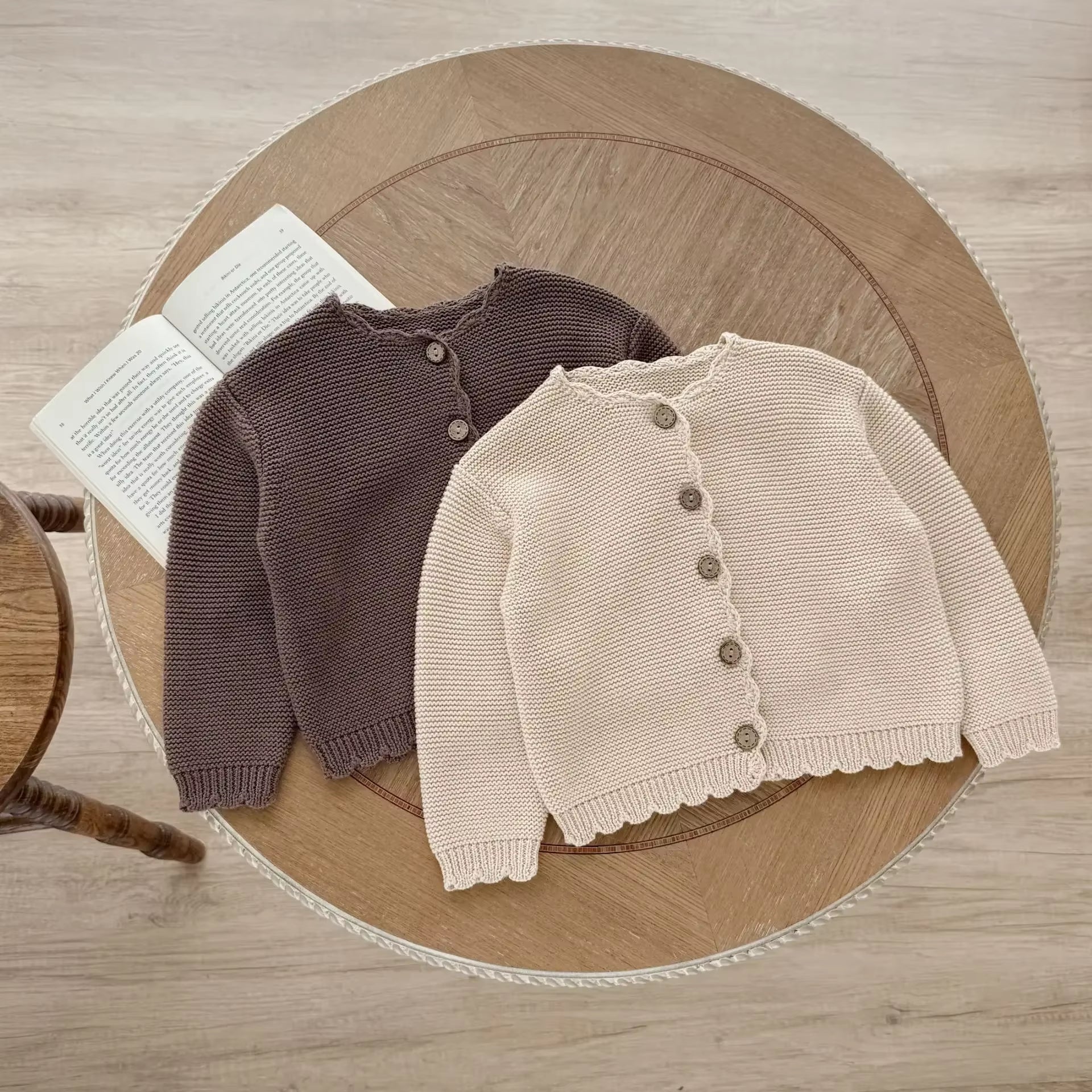 0-3Y Newborn Knitted Cardigan Baby Girl Boy Cotton Handmade Scalloped Long Sleeve Button down Sweater Autumn Winter Outerwear