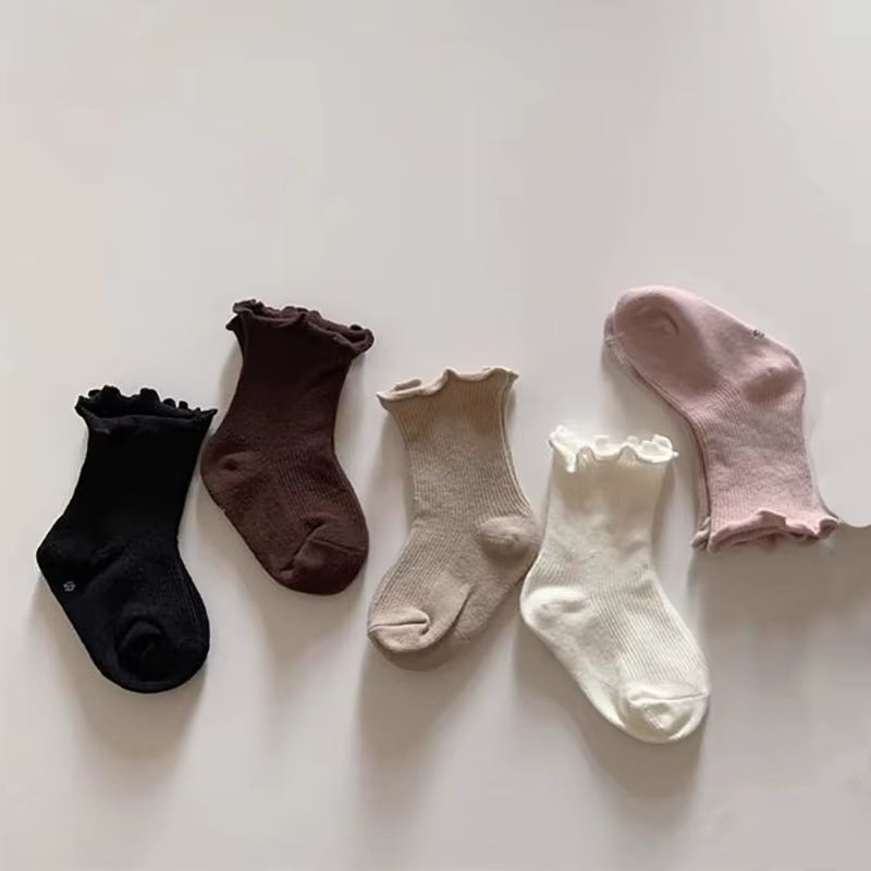 5 Pairs/Lot  New Spring Baby Socks Kids Cute Solid Color in Tube Socks Children Girls Socks