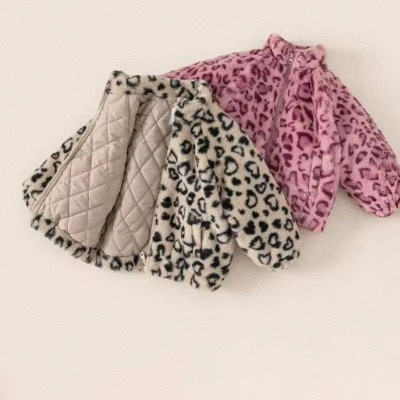 New Children'S Sweater Jacket, Girls' Winter Stylish Leopard Print Top, Baby with Plush and Thickened