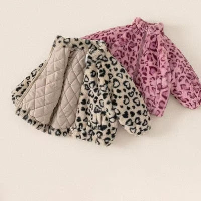 New Children'S Sweater Jacket, Girls' Winter Stylish Leopard Print Top, Baby with Plush and Thickened