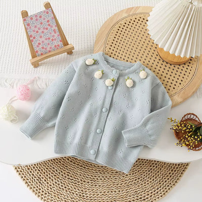 Autumn Children Girls Sweater Loose Solid Single Breasted Infant Babys Girls Knitwear Floral Embroidery Toddler Girls Cardigan