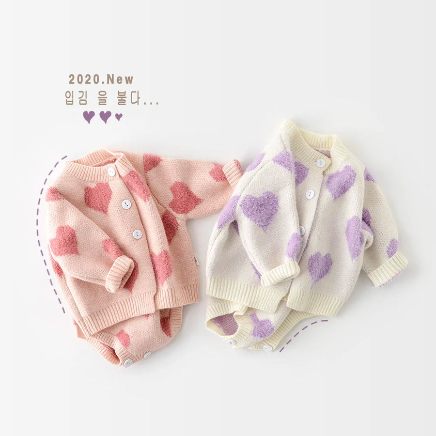 Baby Girl Clothes Baby Knit Clothing Set Heart Bodysuit Baby Sweaters 2 Pcs Baby Suit Soft Newborn Clothes