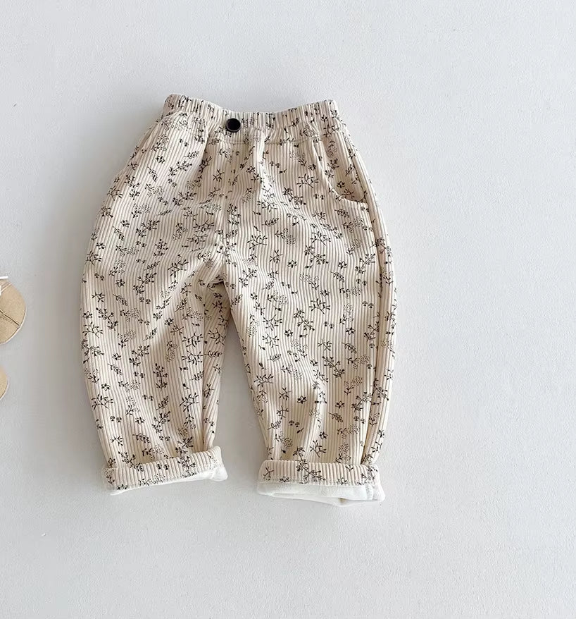 1-5Y Kids Trousers Warm Fur Lining Girls Pants Leopard Print Boys Trousers Fashion Full Length Pants