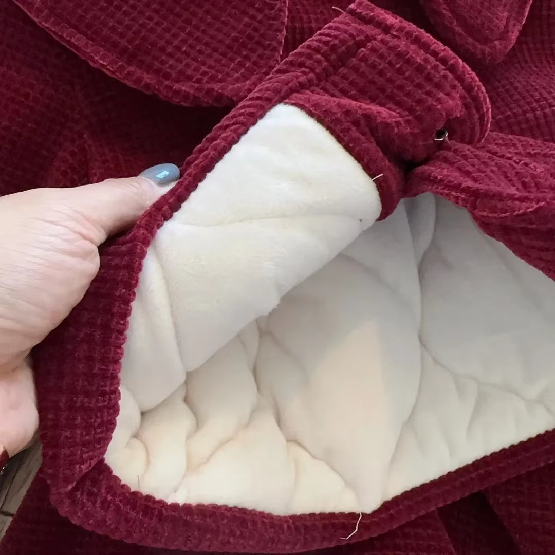 Girls Set Red New Year Dress Set New Baby Cotton Clip Thickened Women Treasure Coat Top Autumn/Winter Plush Skirt Two Piece Set