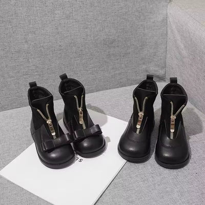 Child Shoe Girl Plush Short Boot Bow Princess Shoe Soft Soled Cotton Boot New Fashionable Mary Jane Shoe Girls' Mid Length Boots