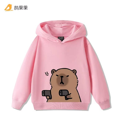 Children'S Cartoon Fun Capybara Print Casual Hooded Sweatshirt Boys Girls Fall and Winter Outdoor Comfortable Warm Hoodie