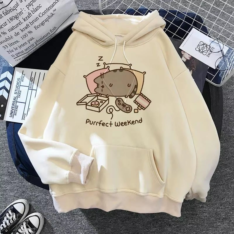 Women'S Cat Hooded Sweatshirt 2024 Cartoon Costume Korean Harajuku Kawai Style Oversized