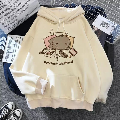 Women'S Cat Hooded Sweatshirt 2024 Cartoon Costume Korean Harajuku Kawai Style Oversized