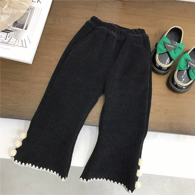 Girls' Flannel Cotton Coat Autumn and Winter Styles, Children'S Retro Buckle Korean Version Yarn Collar Cotton Clothing Trend