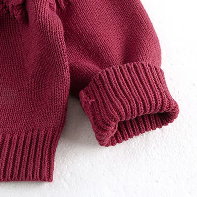 New Autumn Kids Sweater 6M-4T Cute Hollow-Out Fur Ball Girls Knitted Pullover Loose Sweet Korean Children Outwear