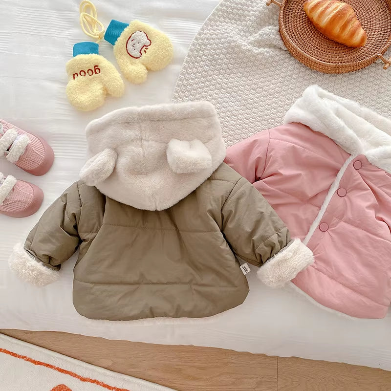 MILANCE Winter Baby Girls Clothes Fur Lining Hoodie Jacket Cotton Fleece Boys Coat