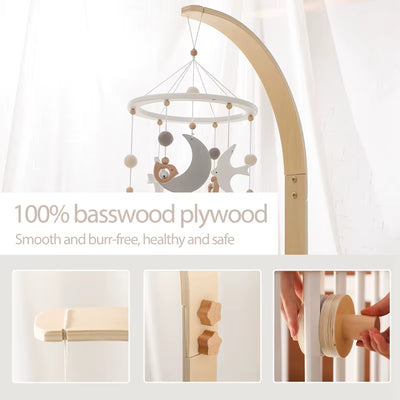 Baby Wooden Bed Bell Bend Bracket Mobile Hanging Rattles Toys Newborn Music Box Holder Bracket Infant Crib Toy Arm Bracket Gifts