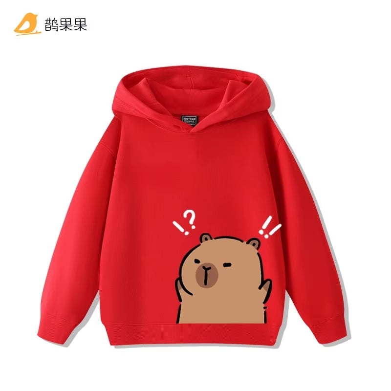 Children'S Cartoon Fun Capybara Print Casual Hooded Sweatshirt Boys Girls Fall and Winter Outdoor Comfortable Warm Hoodie