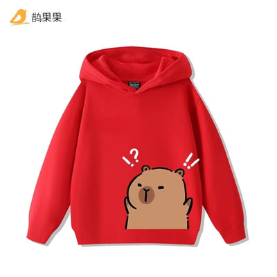 Children'S Cartoon Fun Capybara Print Casual Hooded Sweatshirt Boys Girls Fall and Winter Outdoor Comfortable Warm Hoodie