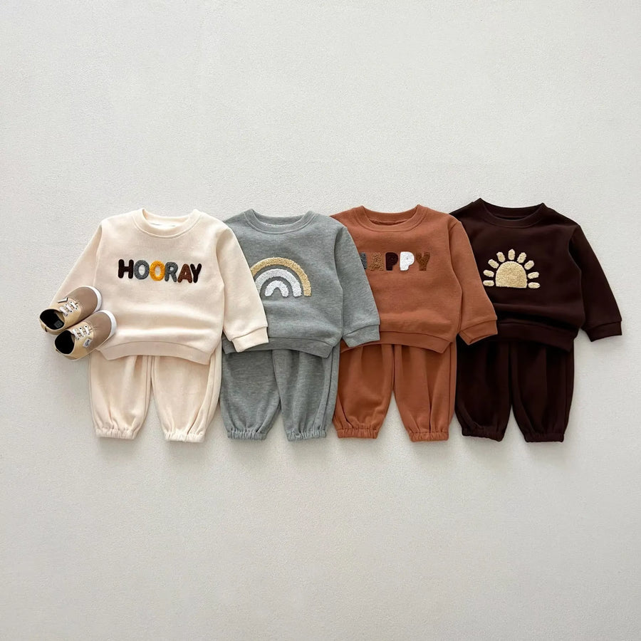 NEW Autumn Children'S Clothing Pullover Set 0-4 Y Boys Sweatshirt and Pants 2PCS Girls Letter Hoodies Suit Kid'S Outfit