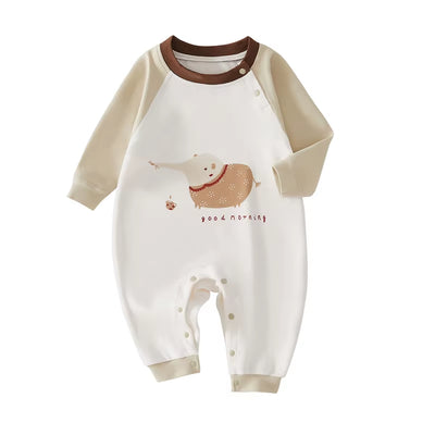 2024 Autumn Baby Clothes Newborn Boys Rompers 0-2Y Infant Girls Cartoon Printed Cotton Jumpsuit Toddler Outwear