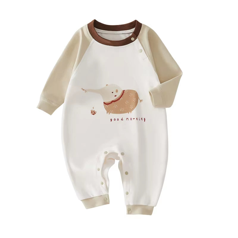 2024 Autumn Baby Clothes Newborn Boys Rompers 0-2Y Infant Girls Cartoon Printed Cotton Jumpsuit Toddler Outwear