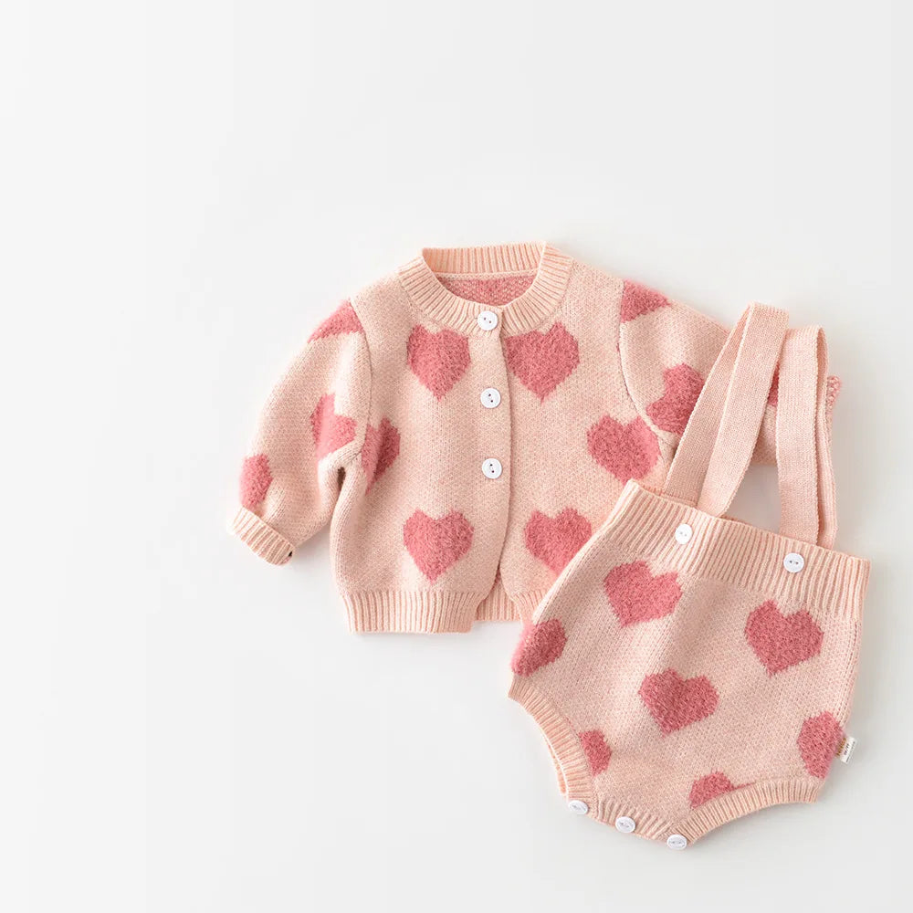 Baby Girl Clothes Baby Knit Clothing Set Heart Bodysuit Baby Sweaters 2 Pcs Baby Suit Soft Newborn Clothes