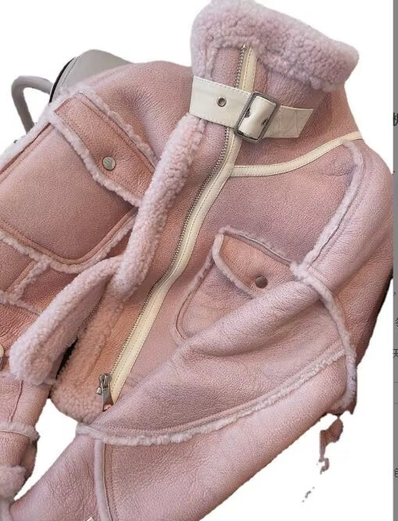 2024 Korean Girls Leather Fur Thicken Coat Full Sleeve Winter Teenager Girls Coat Locomotive Jacket 3-15