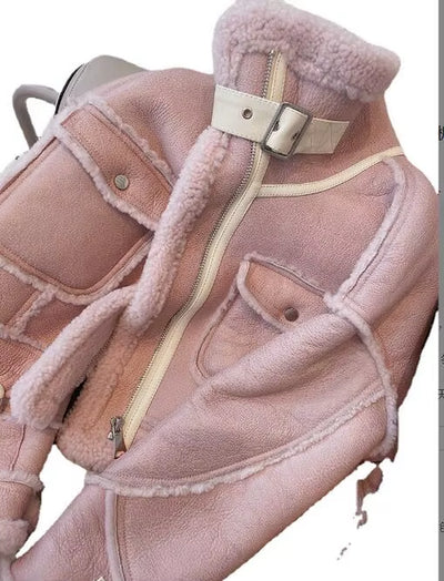 2024 Korean Girls Leather Fur Thicken Coat Full Sleeve Winter Teenager Girls Coat Locomotive Jacket 3-15