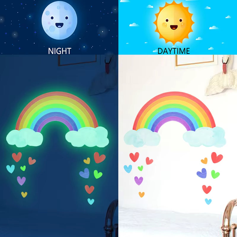 Cartoon Rainbow Luminous Wall Stickers Glow in the Dark Cloud Heart DIY Wall Decal for Baby Kids Room Nursery Home Decorations