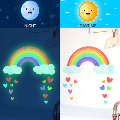 Cartoon Rainbow Luminous Wall Stickers Glow in the Dark Cloud Heart DIY Wall Decal for Baby Kids Room Nursery Home Decorations
