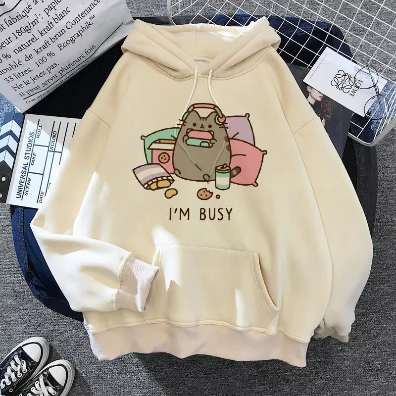 Women'S Cat Hooded Sweatshirt 2024 Cartoon Costume Korean Harajuku Kawai Style Oversized