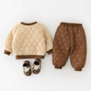 Winter Baby Clothes Set 6M-3Y Cartoon Bear Girls Infant Thicken Hoodie +Pants Fleece Padded Loose Toddler Outfit 2PCS