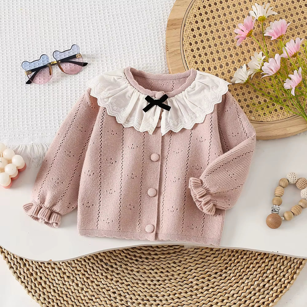 Autumn Children Girls Sweater Loose Solid Single Breasted Infant Babys Girls Knitwear Floral Embroidery Toddler Girls Cardigan