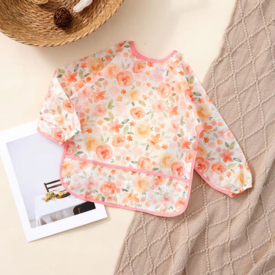 Elinfant 1PC Long Sleeve Bibs, Waterproof Feeding Bibs,Washable Burp Cloth,Coveralls Bibs,Easy to Clean,Wash-Free Eating Bibs