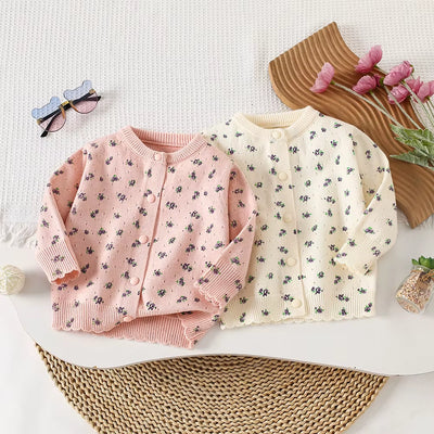 Autumn Children Girls Sweater Loose Solid Single Breasted Infant Babys Girls Knitwear Floral Embroidery Toddler Girls Cardigan