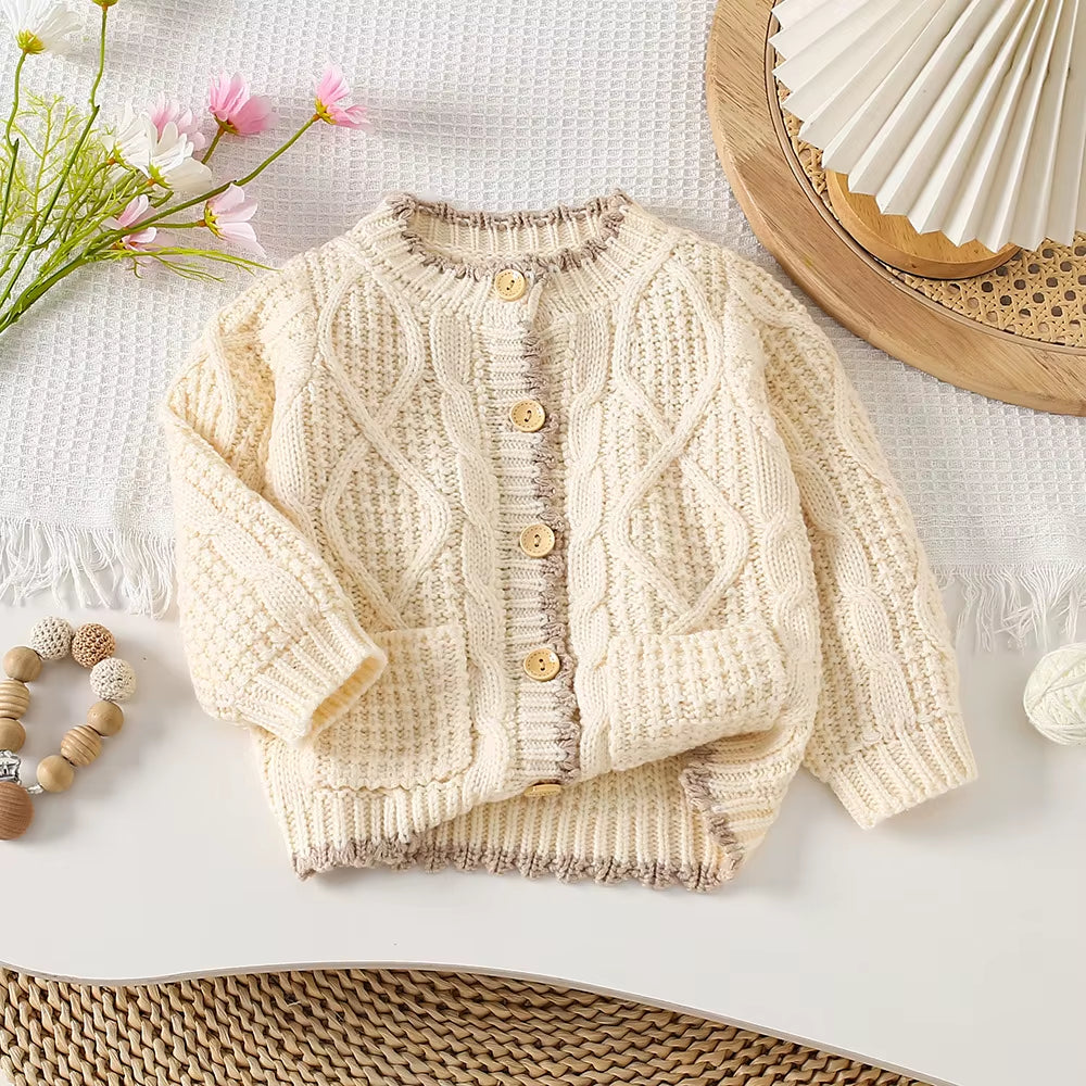 Autumn Children Girls Sweater Loose Solid Single Breasted Infant Babys Girls Knitwear Floral Embroidery Toddler Girls Cardigan