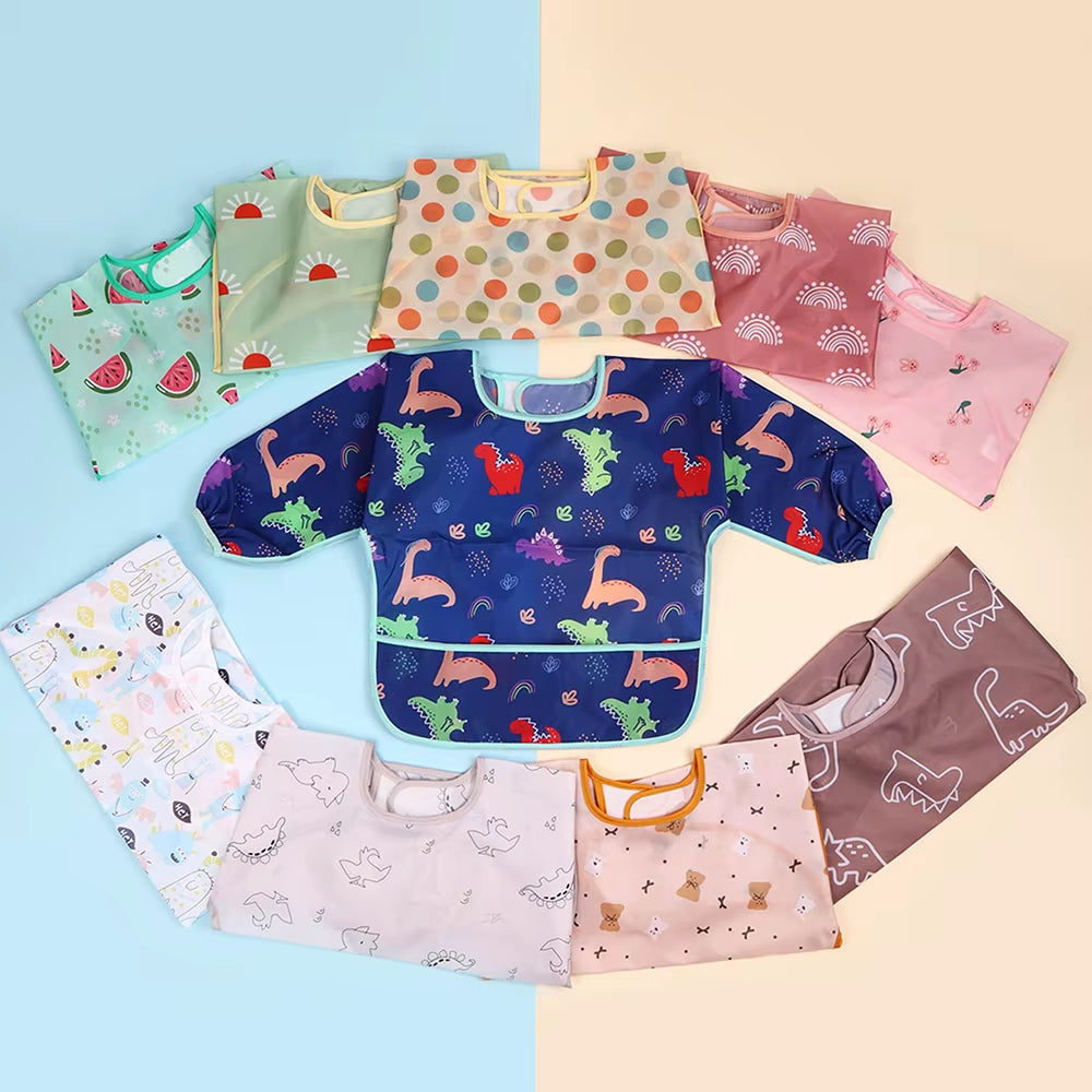 Waterproof Full Sleeve Baby Bibs Children Apron Long Sleeve Feeding Smock Kids Eating Breastplate Infant Scarf Clothing
