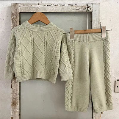 2024 New Autumn Newborn Baby Girls Clothing Set Long Sleeved Solid Color Knitted Pullover+Pants Toddler Baby Girl Clothes Suit