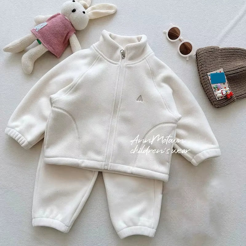 New Autumn Kids Clothes Set 2-7T Solid Color Girls Thicken Jacket+Pants Candy Color Cute Children Outfit 2PCS