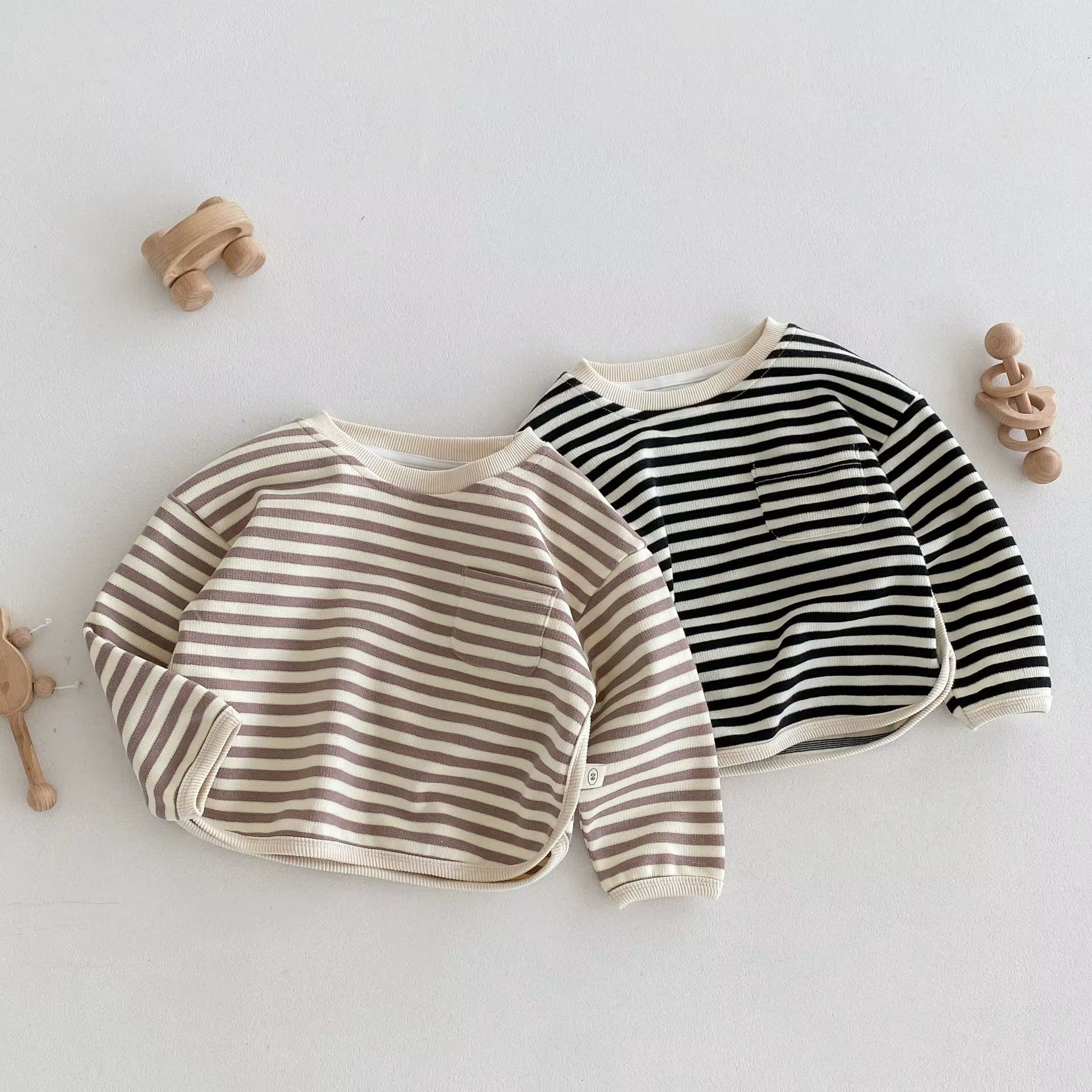 New 2024 Autumn Children'S Hoodies 1-5Y Boys Casual Striped Pullover Girls Loose O-Neck Sweatshirt Base Top