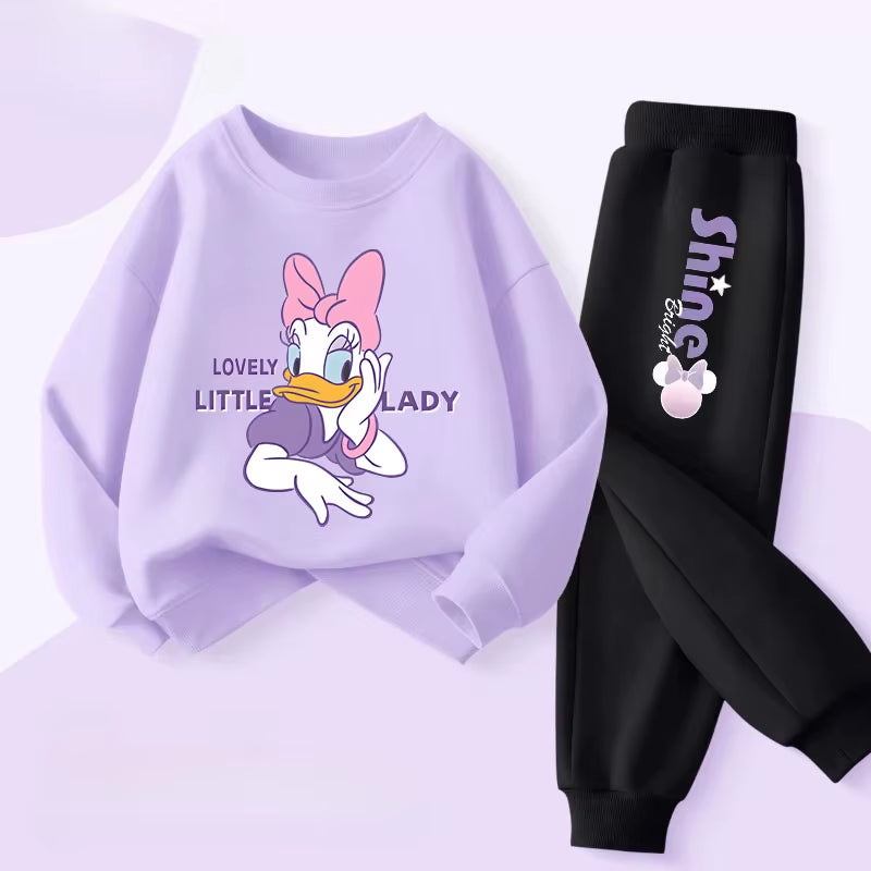 Purple Series  Print Spring New Style Children'S Clothing Sets Girls Casual Sweatsuit Kids Pullover Long Pant 2Cps Set